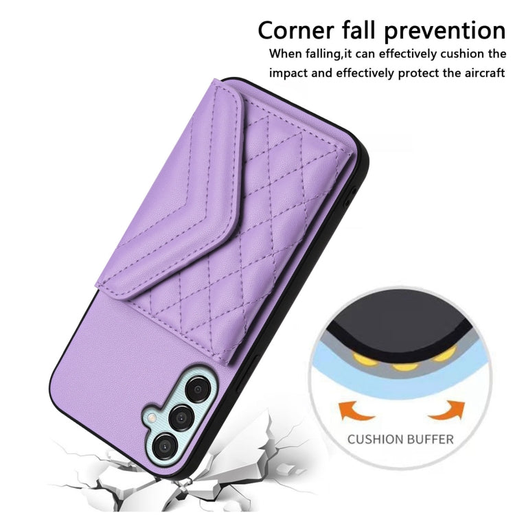 For Samsung Galaxy F15 / M15 Rhombic Texture Card Bag RFID Phone Case with Long Lanyard
