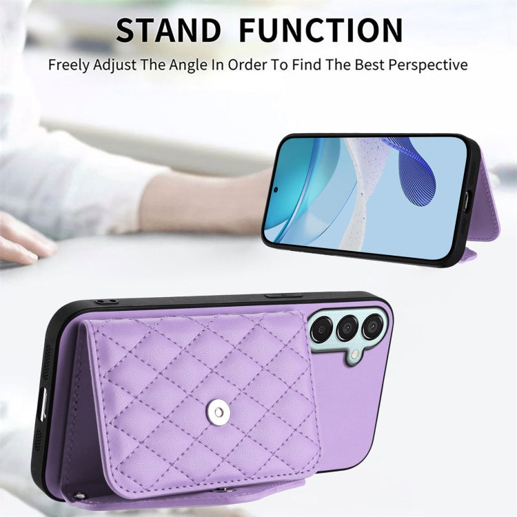For Samsung Galaxy F15 / M15 Rhombic Texture Card Bag RFID Phone Case with Long Lanyard