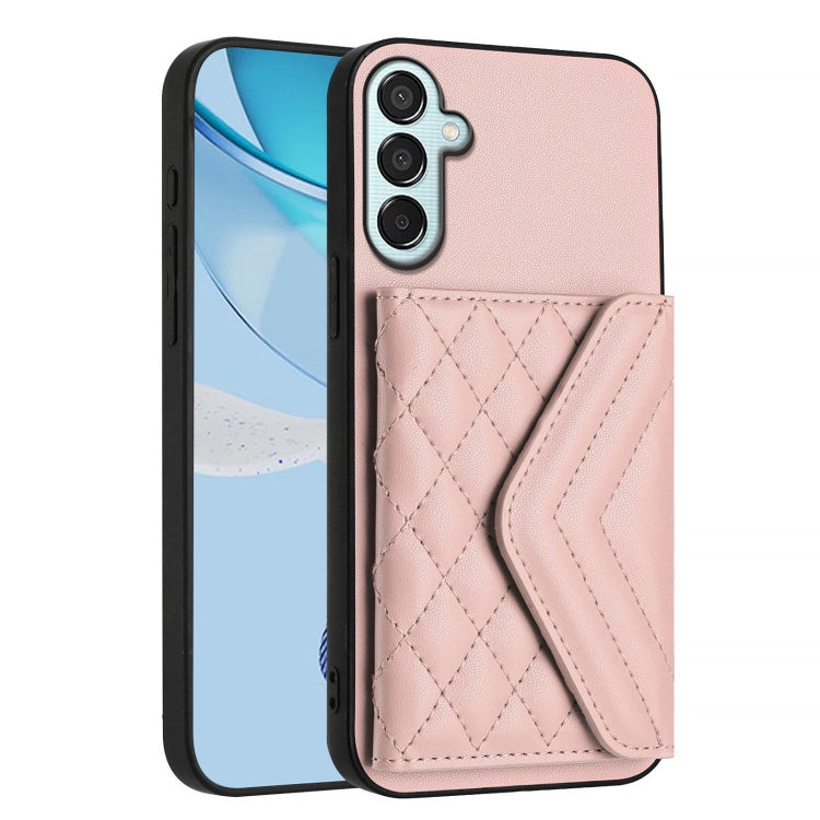 For Samsung Galaxy F15 / M15 Rhombic Texture Card Bag RFID Phone Case with Long Lanyard