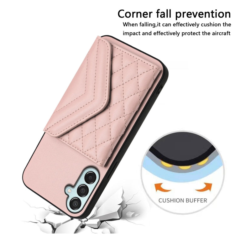 For Samsung Galaxy F15 / M15 Rhombic Texture Card Bag RFID Phone Case with Long Lanyard