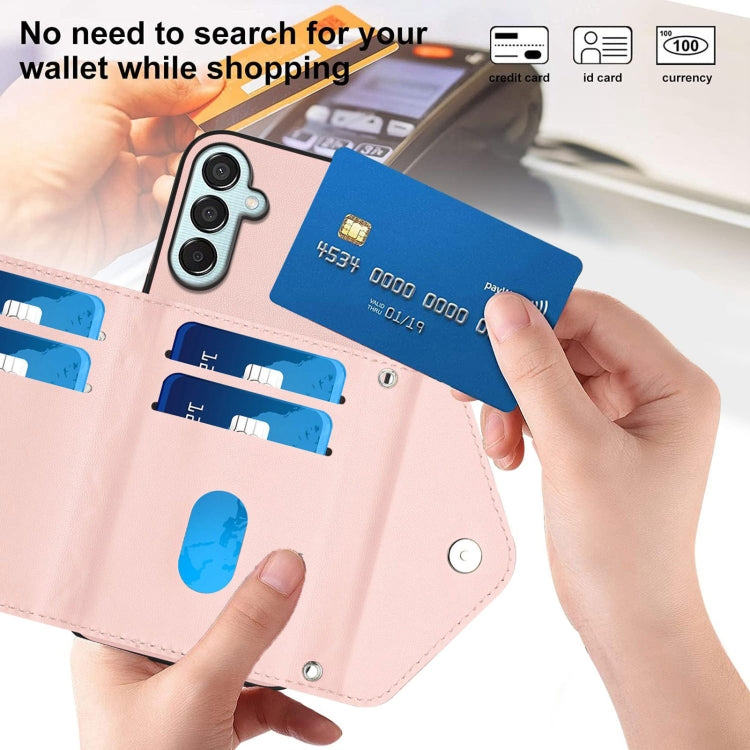 For Samsung Galaxy F15 / M15 Rhombic Texture Card Bag RFID Phone Case with Long Lanyard