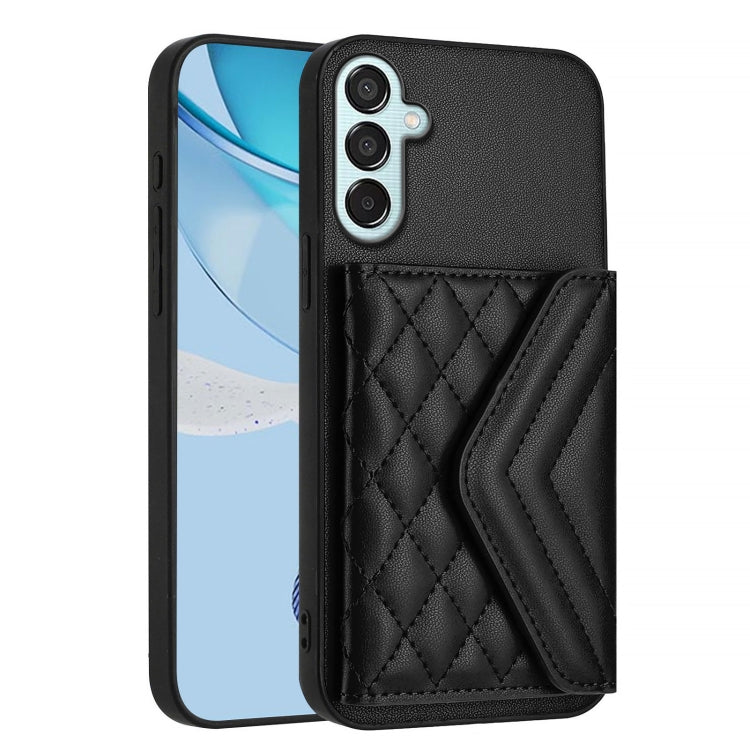 For Samsung Galaxy F15 / M15 Rhombic Texture Card Bag RFID Phone Case with Long Lanyard
