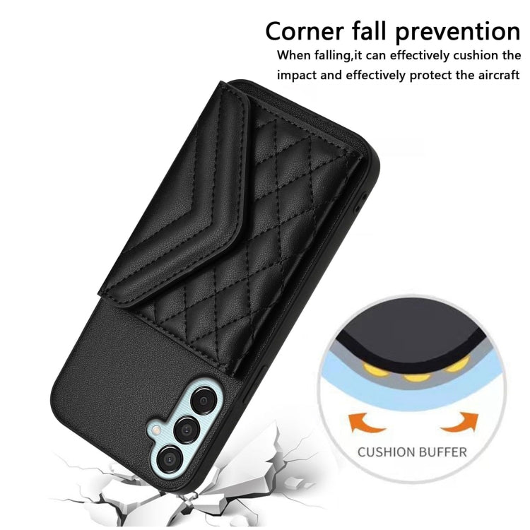 For Samsung Galaxy F15 / M15 Rhombic Texture Card Bag RFID Phone Case with Long Lanyard