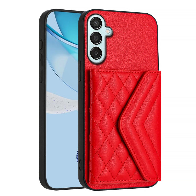 For Samsung Galaxy F15 / M15 Rhombic Texture Card Bag RFID Phone Case with Long Lanyard