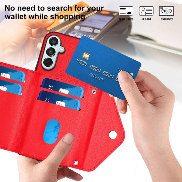 For Samsung Galaxy F15 / M15 Rhombic Texture Card Bag RFID Phone Case with Long Lanyard