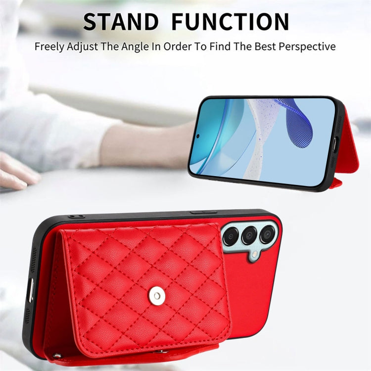 For Samsung Galaxy F15 / M15 Rhombic Texture Card Bag RFID Phone Case with Long Lanyard