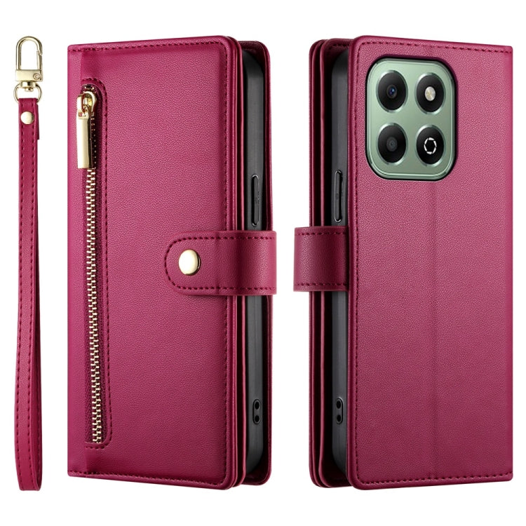 For Honor X6b Nine Card-slot Zipper Wallet Bag Leather Phone Case