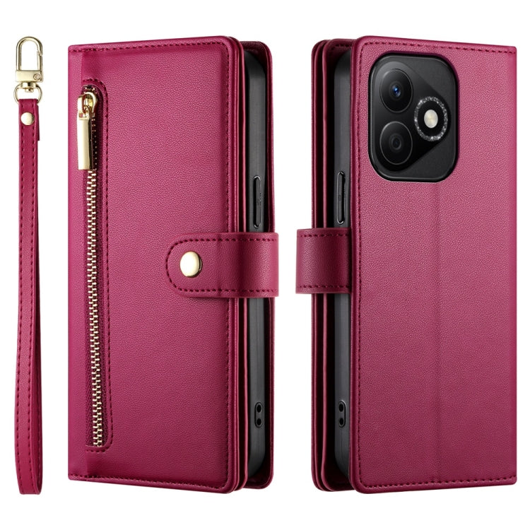 For Honor X60i Nine Card-slot Zipper Wallet Bag Leather Phone Case