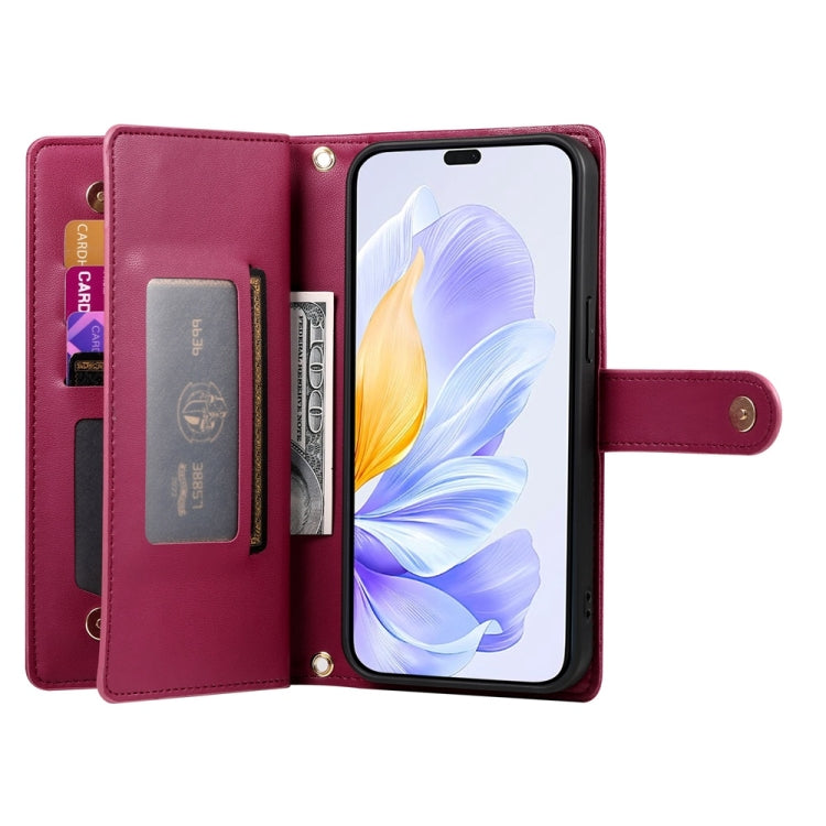 For Honor X60i Nine Card-slot Zipper Wallet Bag Leather Phone Case