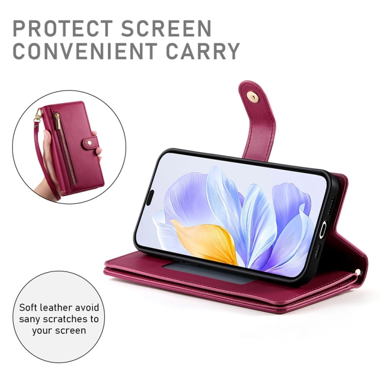 For Honor X60i Nine Card-slot Zipper Wallet Bag Leather Phone Case