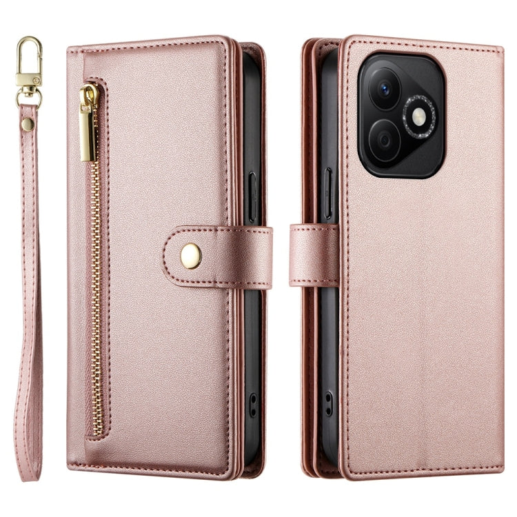 For Honor X60i Nine Card-slot Zipper Wallet Bag Leather Phone Case