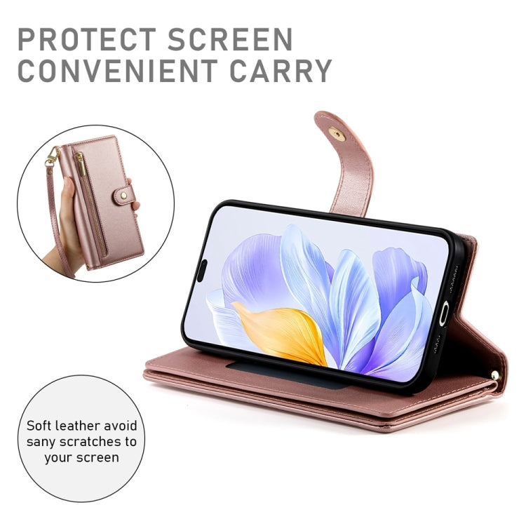 For Honor X60i Nine Card-slot Zipper Wallet Bag Leather Phone Case