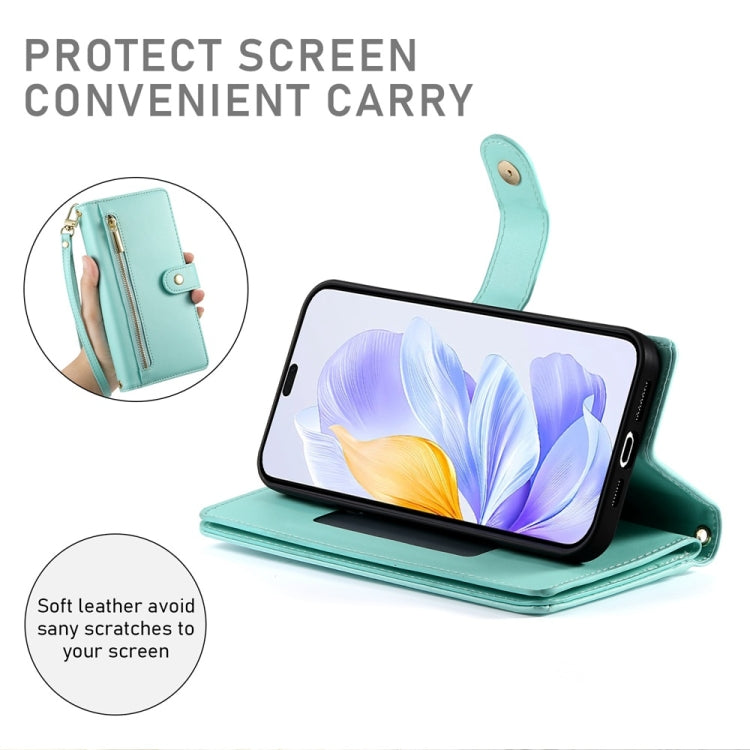 For Honor X60i Nine Card-slot Zipper Wallet Bag Leather Phone Case