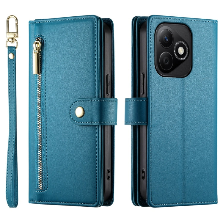 For Honor X60i Nine Card-slot Zipper Wallet Bag Leather Phone Case