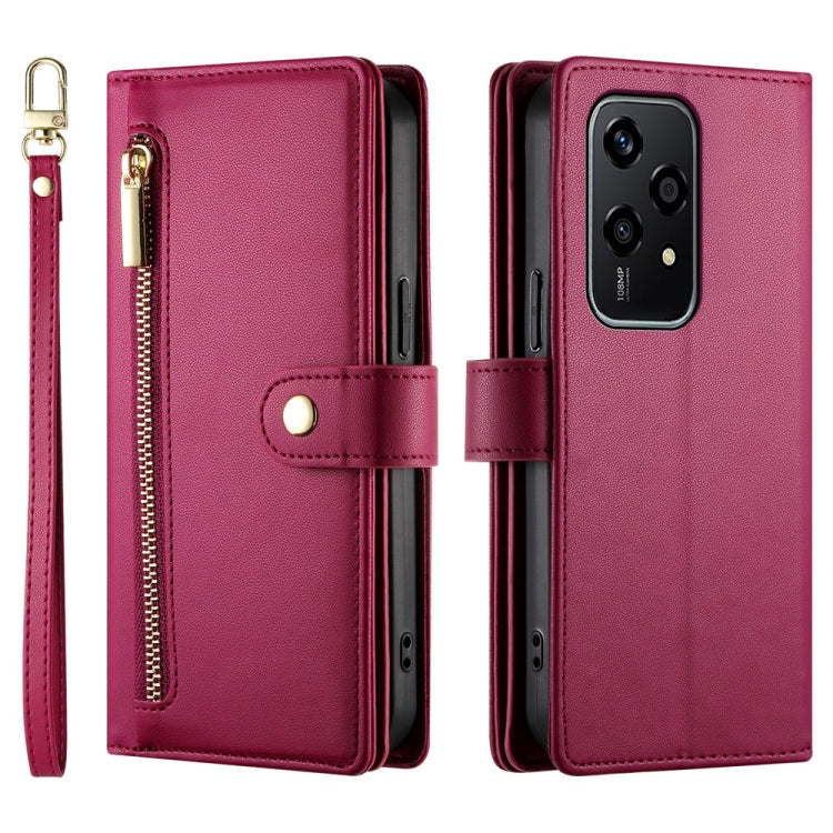For Honor 200 Lite Global Nine Card-slot Zipper Wallet Bag Leather Phone Case