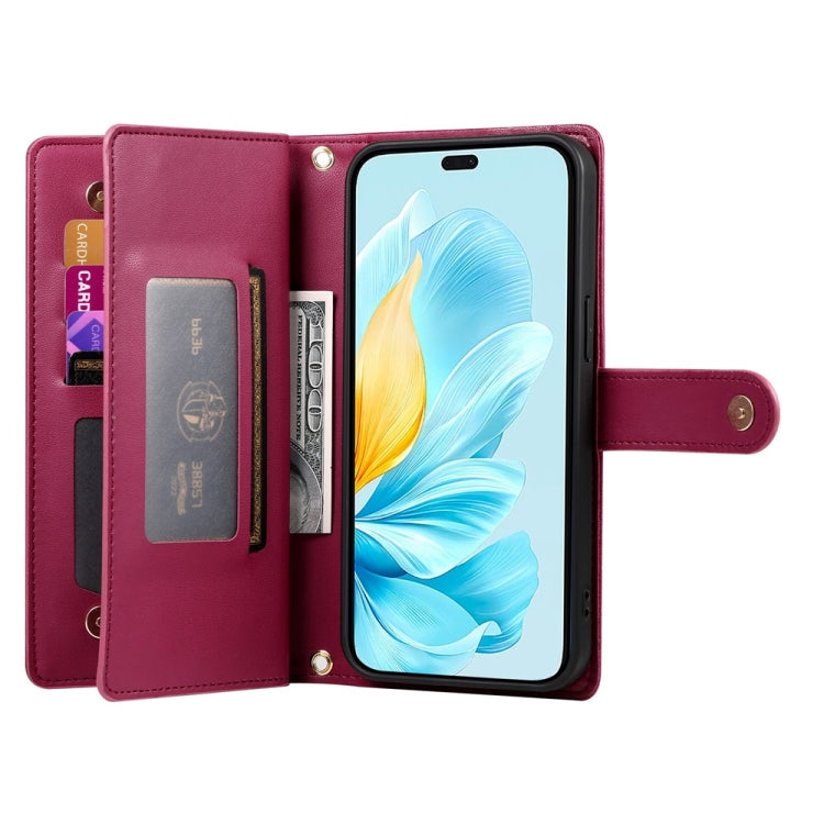 For Honor 200 Lite Global Nine Card-slot Zipper Wallet Bag Leather Phone Case