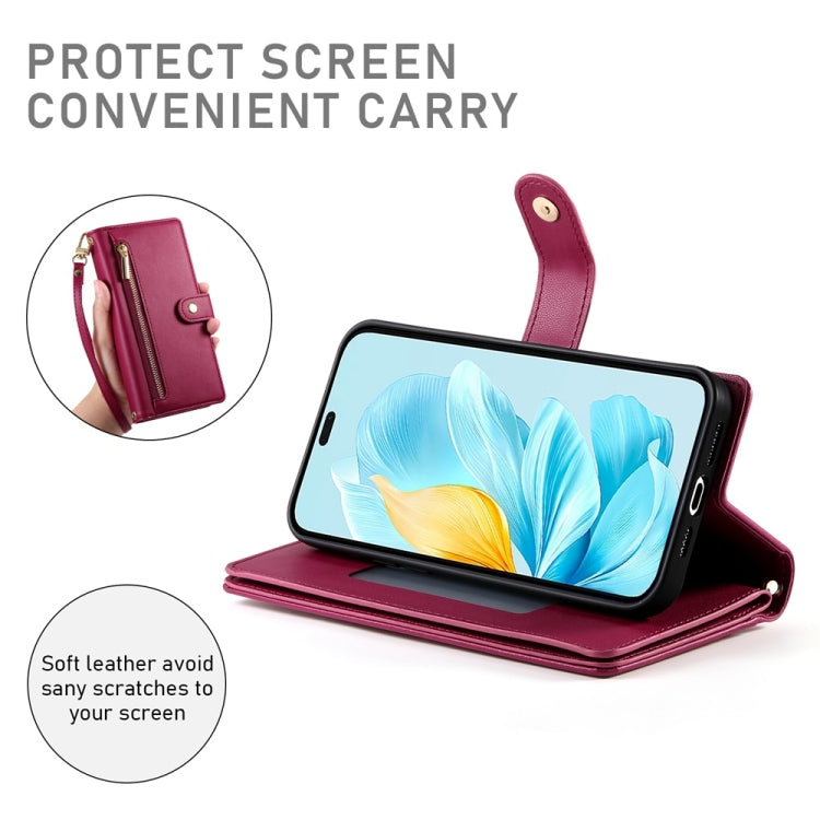 For Honor 200 Lite Global Nine Card-slot Zipper Wallet Bag Leather Phone Case