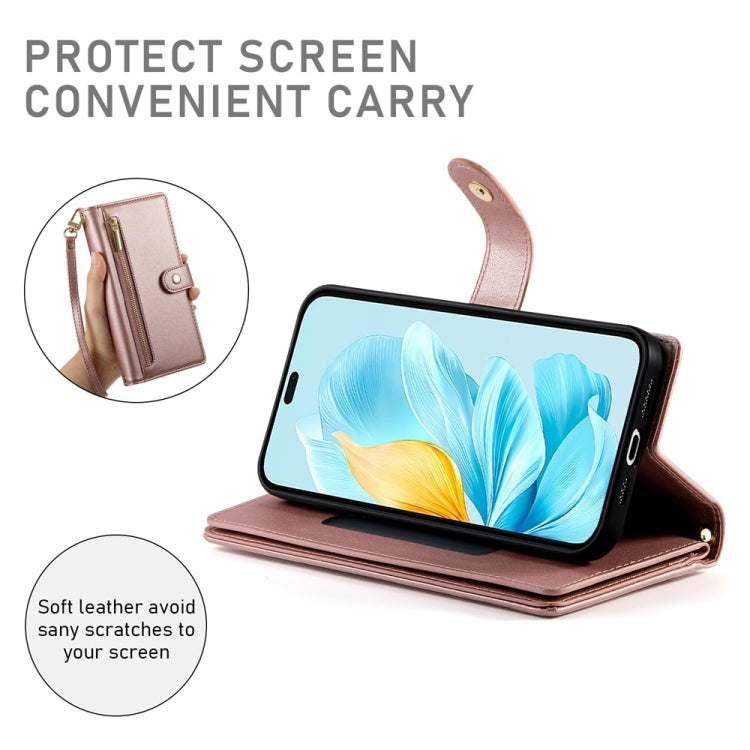 For Honor 200 Lite Global Nine Card-slot Zipper Wallet Bag Leather Phone Case
