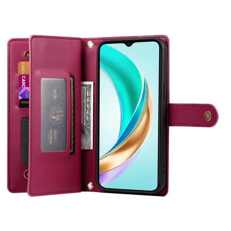 For Honor X9c Global / Magic7 Lite Nine Card-slot Zipper Wallet Bag Leather Phone Case