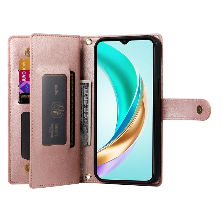 For Honor X9c Global / Magic7 Lite Nine Card-slot Zipper Wallet Bag Leather Phone Case