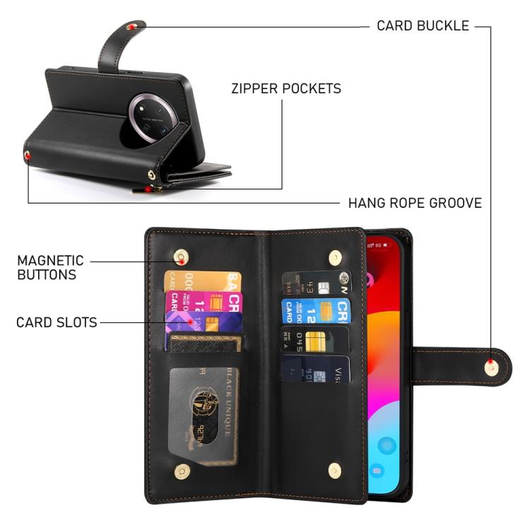 For Honor X9c Global / Magic7 Lite Nine Card-slot Zipper Wallet Bag Leather Phone Case
