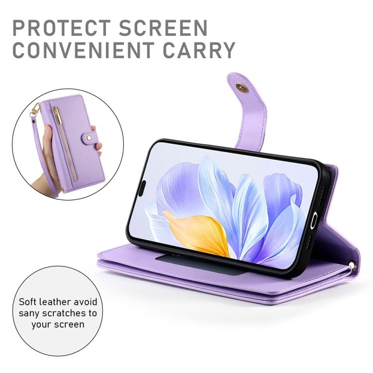 For Honor X8c 4G Nine Card-slot Zipper Wallet Bag Leather Phone Case