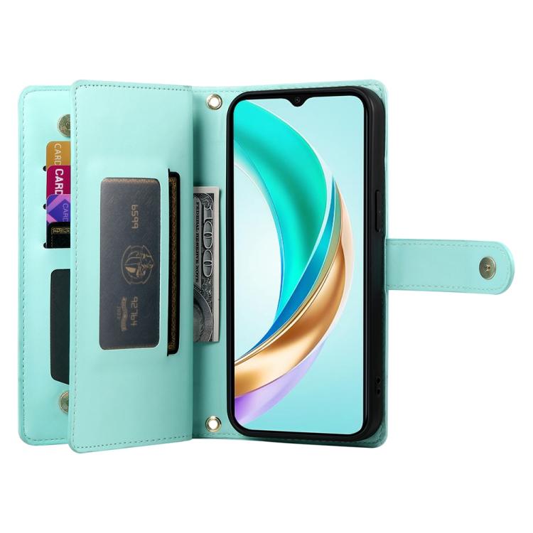 For Honor 400 Global 156.5mm Nine Card-slot Zipper Wallet Bag Leather Phone Case