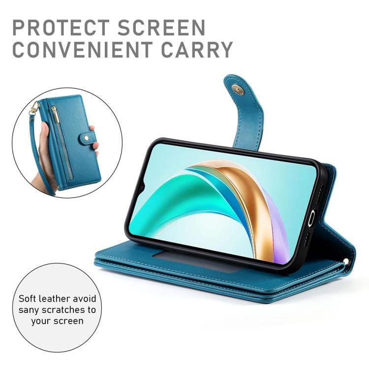 For Honor 400 Global 156.5mm Nine Card-slot Zipper Wallet Bag Leather Phone Case