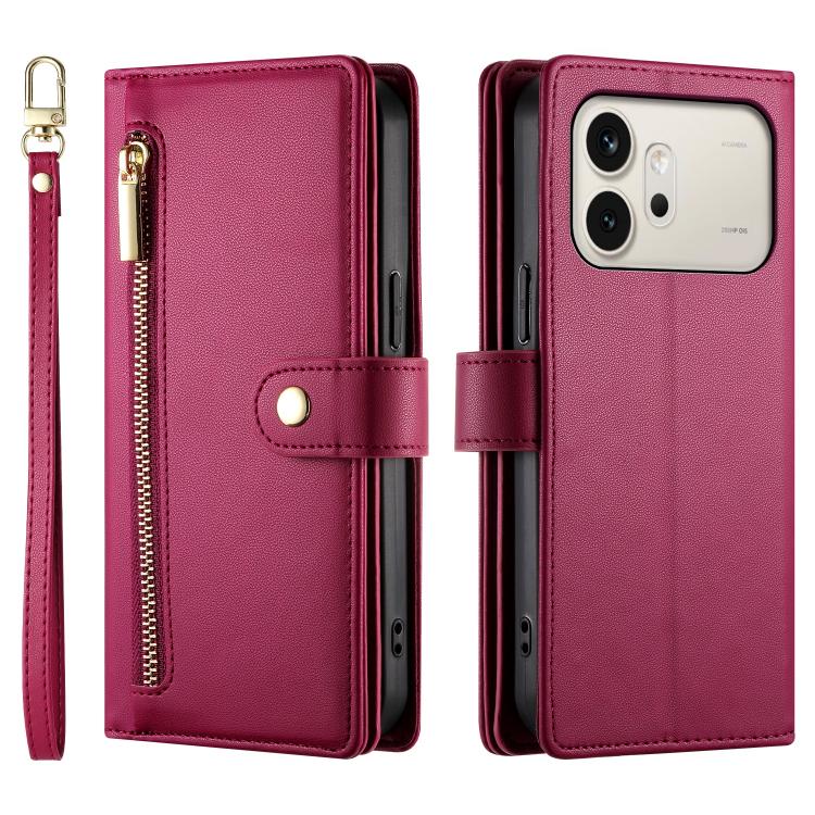 For Honor 600 Global / 600 Pro Global Nine Card-slot Zipper Wallet Bag Leather Phone Case