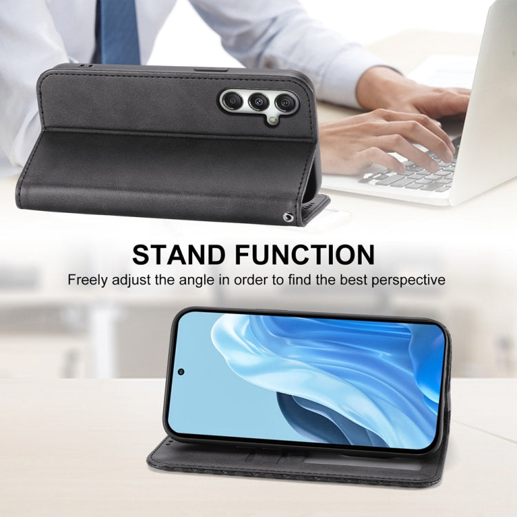 For Samsung Galaxy M35 Cubic Grid Calf Texture Magnetic Leather Phone Case
