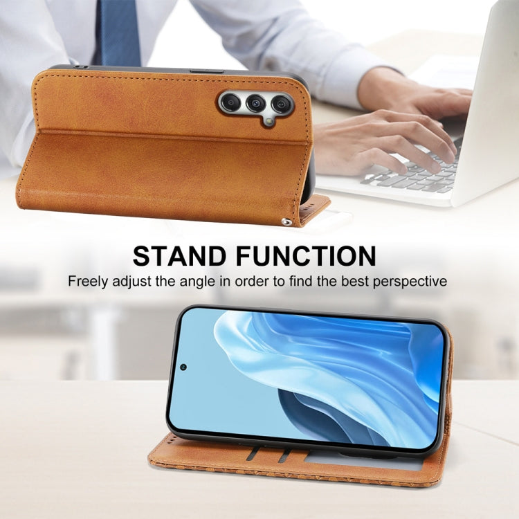 For Samsung Galaxy M35 Cubic Grid Calf Texture Magnetic Leather Phone Case