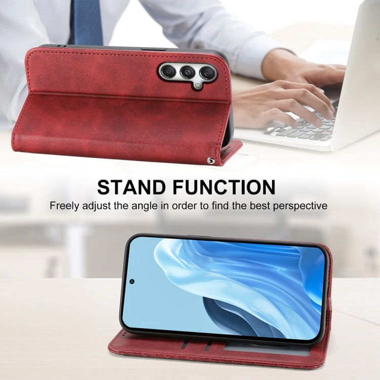 For Samsung Galaxy M35 Cubic Grid Calf Texture Magnetic Leather Phone Case