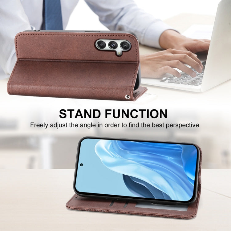 For Samsung Galaxy M35 Cubic Grid Calf Texture Magnetic Leather Phone Case