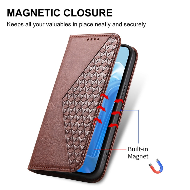 For Samsung Galaxy M35 Cubic Grid Calf Texture Magnetic Leather Phone Case