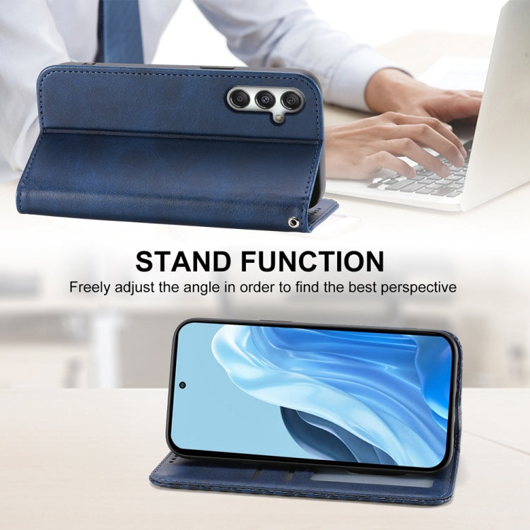 For Samsung Galaxy M35 Cubic Grid Calf Texture Magnetic Leather Phone Case