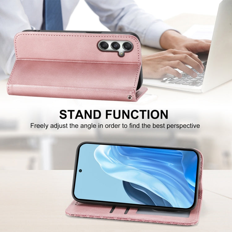 For Samsung Galaxy M35 Cubic Grid Calf Texture Magnetic Leather Phone Case
