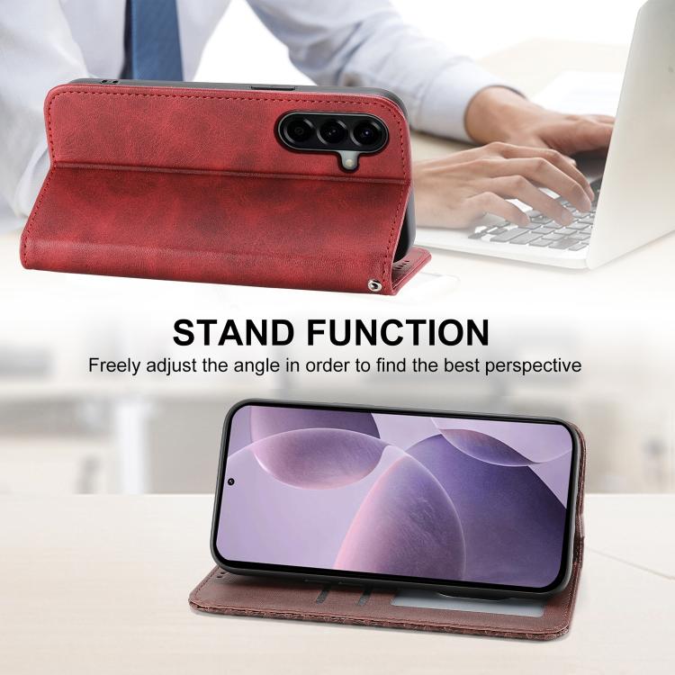 For Samsung Galaxy A57 5G Cubic Grid Calf Texture Magnetic Leather Phone Case