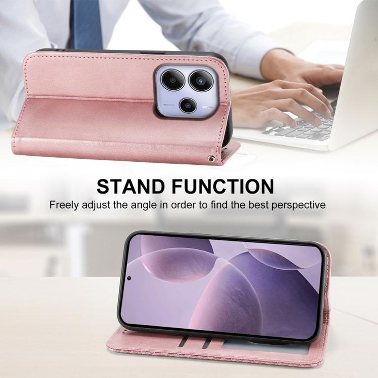 For Redmi Note 14 4G 163.25mm Global Cubic Grid Calf Texture Magnetic Leather Phone Case