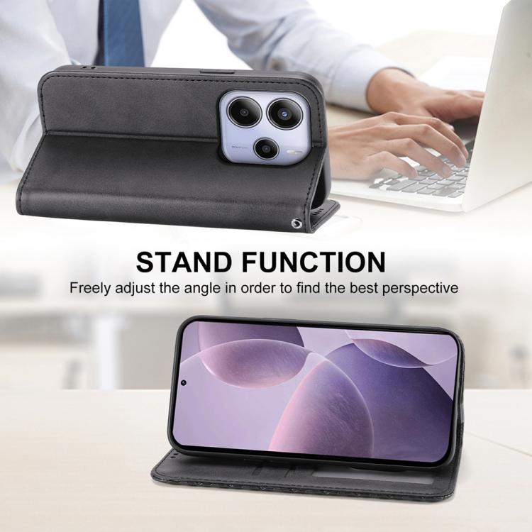 For Redmi Note 14 4G 164.84mm Cubic Grid Calf Texture Magnetic Leather Phone Case
