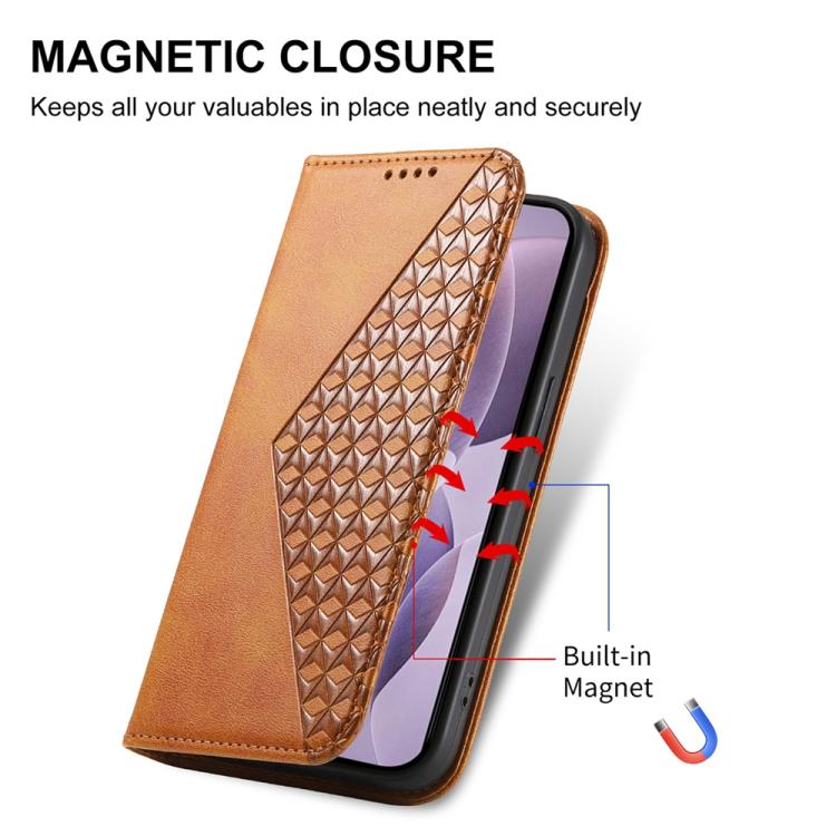 For Redmi Note 14 4G 164.84mm Cubic Grid Calf Texture Magnetic Leather Phone Case
