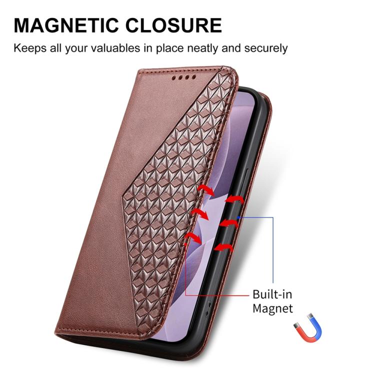 For Redmi Note 14 4G 164.84mm Cubic Grid Calf Texture Magnetic Leather Phone Case
