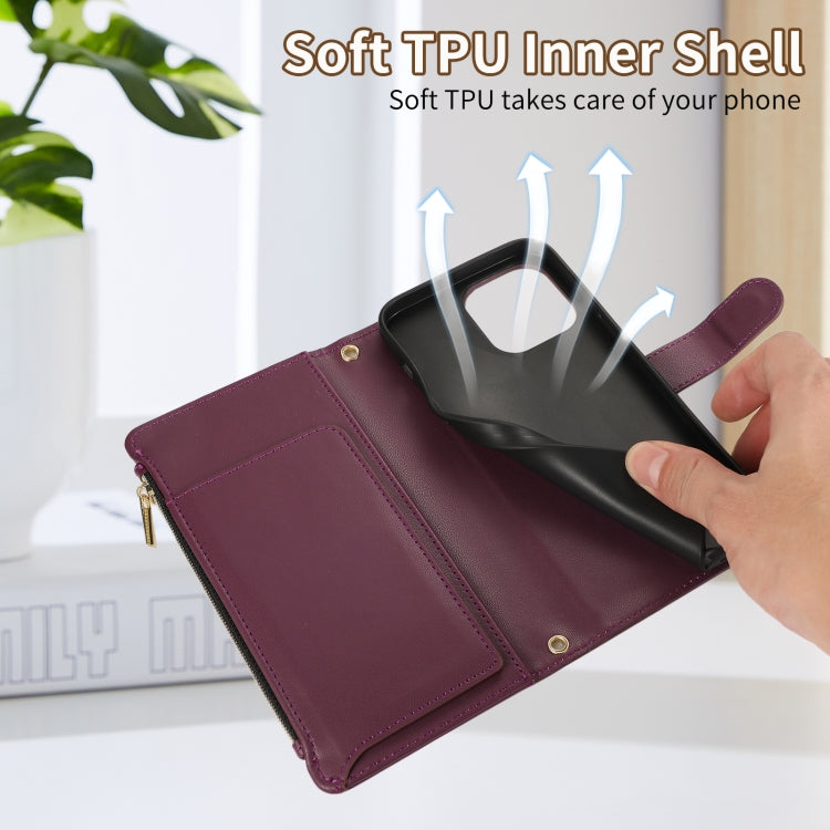 For iPhone 15 Pro Max Rhombic Zipper Wallet Leather Phone Case