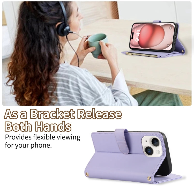 For iPhone 15 Plus Rhombic Zipper Wallet Leather Phone Case