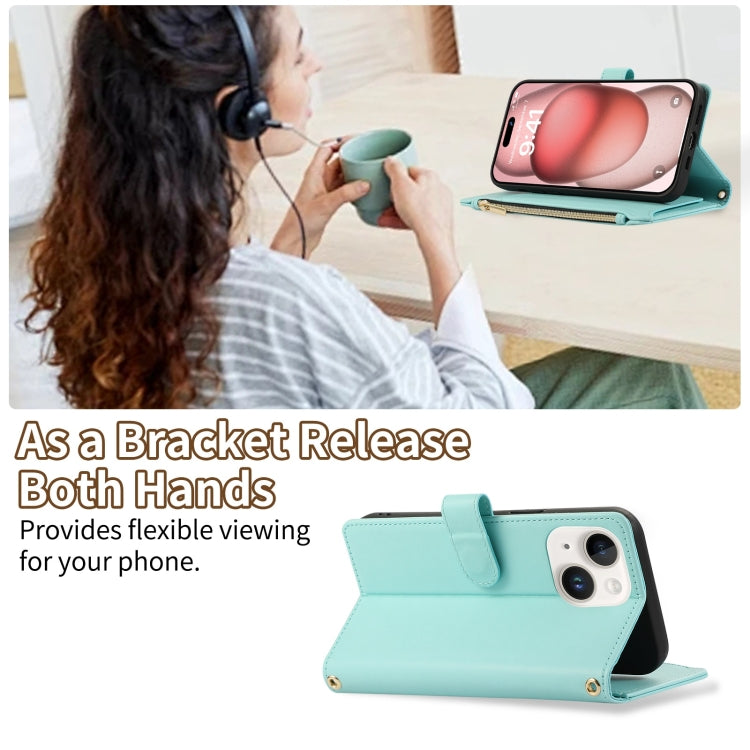 For iPhone 15 Plus Rhombic Zipper Wallet Leather Phone Case