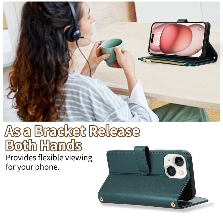 For iPhone 15 Plus Rhombic Zipper Wallet Leather Phone Case