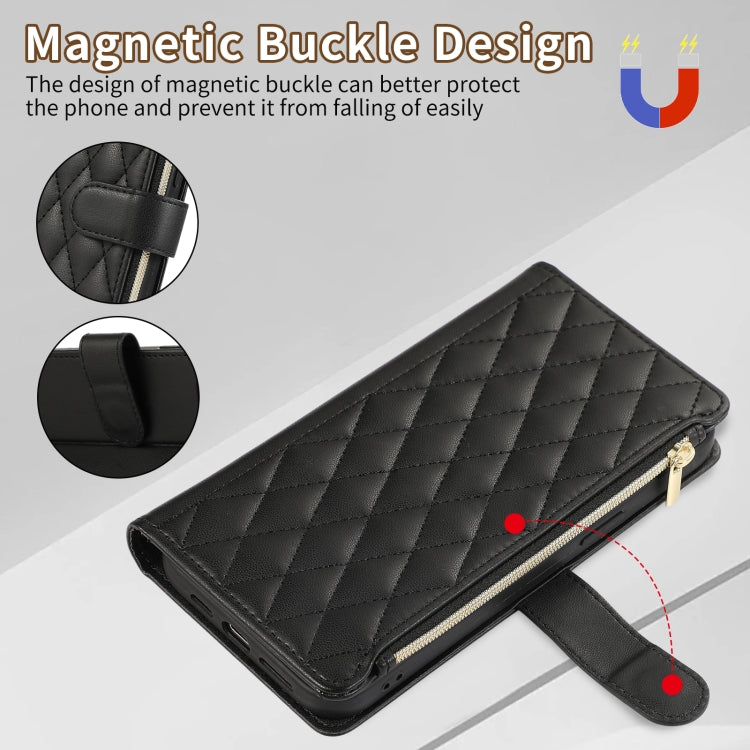 For iPhone 15 Plus Rhombic Zipper Wallet Leather Phone Case