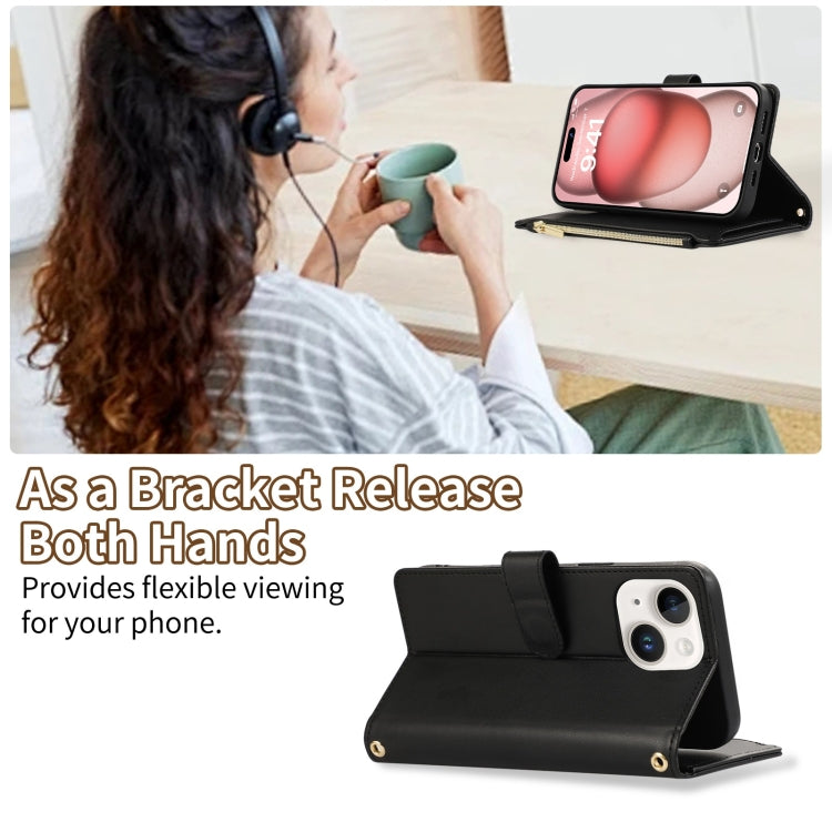 For iPhone 15 Plus Rhombic Zipper Wallet Leather Phone Case