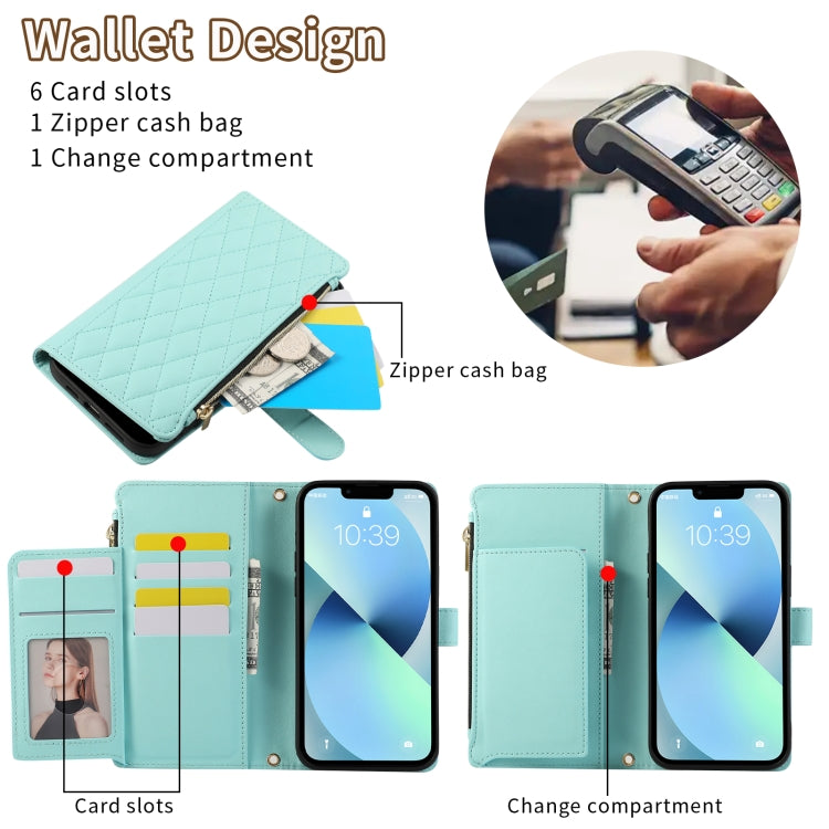 For iPhone 14 Plus Rhombic Zipper Wallet Leather Phone Case