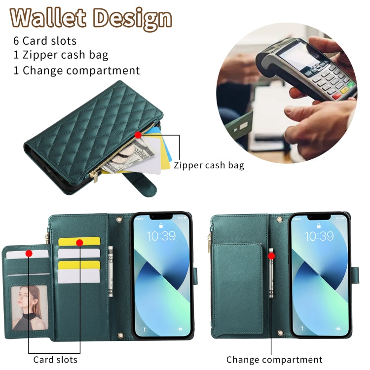 For iPhone 14 Plus Rhombic Zipper Wallet Leather Phone Case