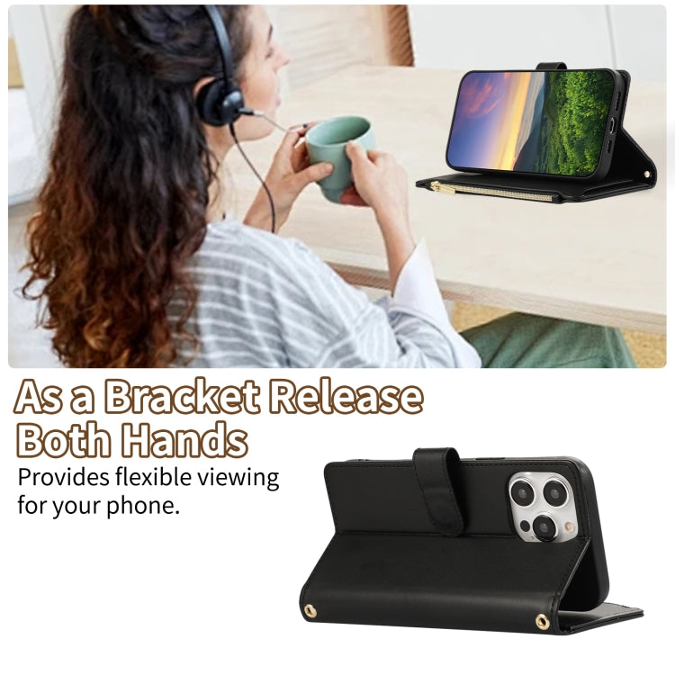 For iPhone 14 Pro Max Rhombic Zipper Wallet Leather Phone Case